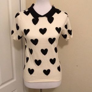 Cream Sweater with Black Hearts